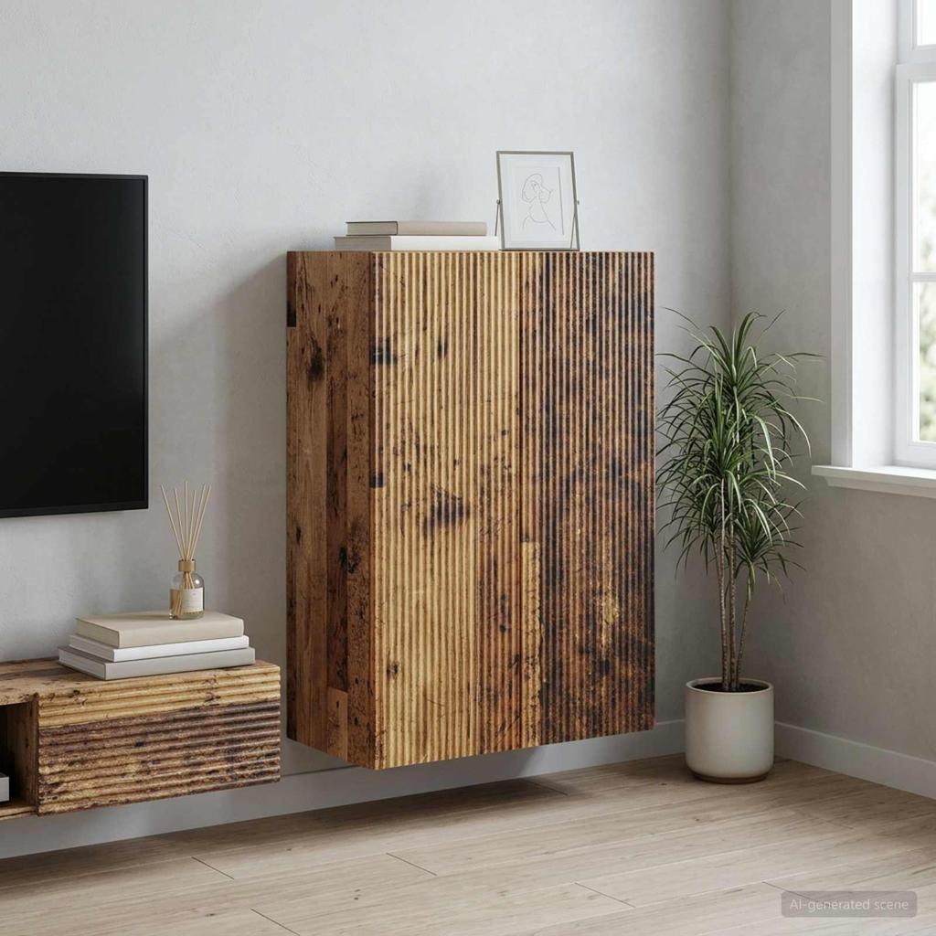 Wall Mounted Cabinet Reclaimed Wood Look 66 x 34.5 x 90 cm Particleboard