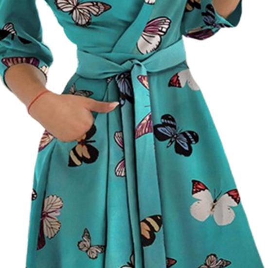 Jupon de damă, mărime mare, rochie de femei, imprimeu fluture, cu decolteu în V, cu dantelă, rochie de seară cu mânecă lungă pentru banchet