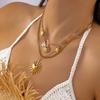 Beach Style Double Layer Stainless Steel Necklace With Starfish Shell And Heart Pendant For Women And Men