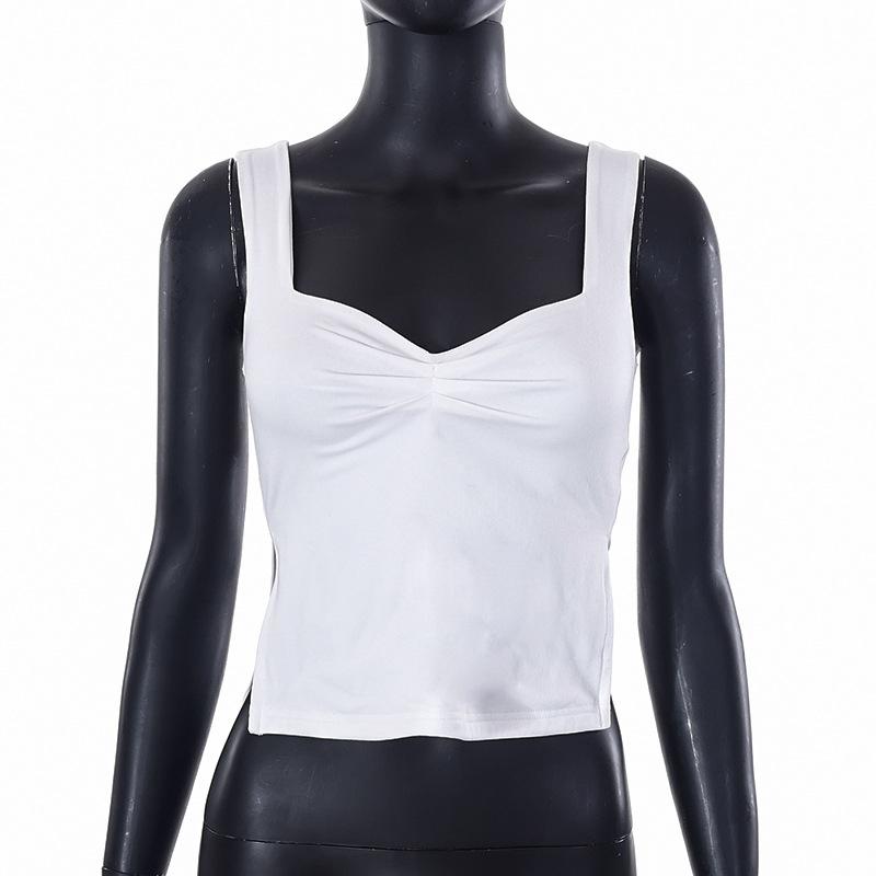 Y2K Europese en Amerikaanse zomer effen kleur vierkante hals Sling gevouwen open rug tanktop T-shirt voor dames