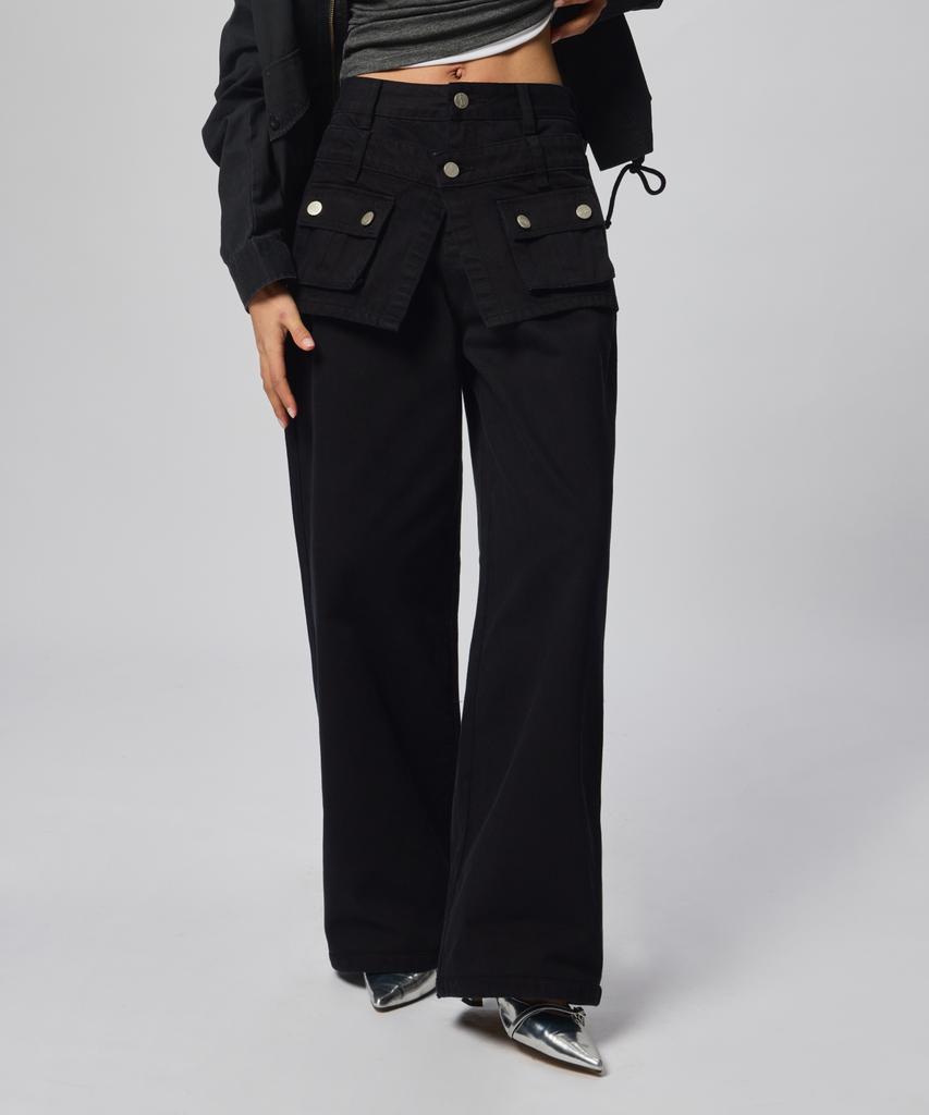 Beodeonteu Garment Dyed Multi-Pocket Layered Pants [Black]