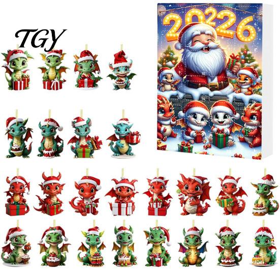 Holiday Hanging Ornaments Dragon Advent Calendars 2026, 24 Days Christmas Countdown Calendar with Acrylic Tree Decorations 2D Ornaments, Collectible