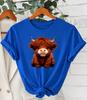 Cute Baby Highland Cow Shirt Fluffy Cow Graphic Tee Women Farm Animal T-Shirt