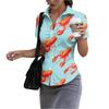 Damen Slim Fit Poloshirt Kurzarm Hummerprint Lässig Knopfleiste Kragen Oberteil Sommer Leichte Bluse