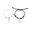 Magnetic Rhinestone Heart & Cross Pendant Adjustable Couple Bracelets (Set of 2)