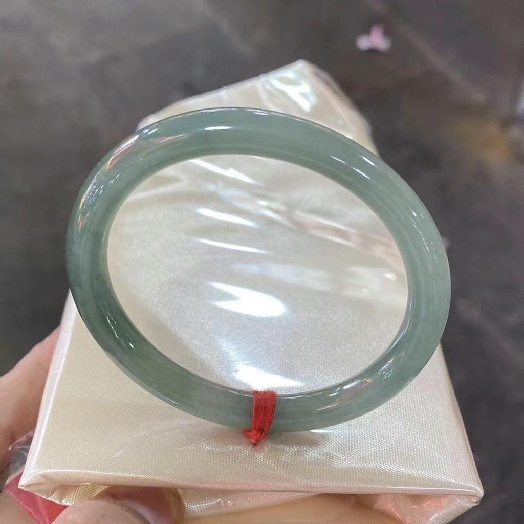 Myanmar Treated Jadeite Women's Bangle - Oil Green Floating Flower Design