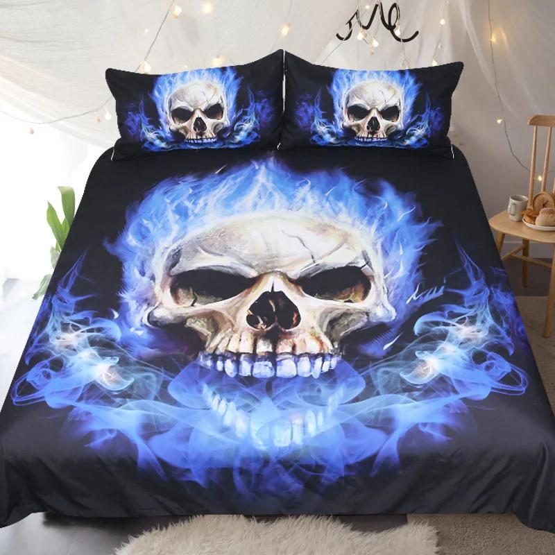 Blue Fire Skull Duvet Cover Pillowcase Set Bed Linens Home Textile For Double Size Bedclothes Bedding Quilt Cover Sets Halloween