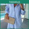 Gestreept Blauw Dames Knopen Roze Shirt Casual Los Lange Mouwen Met Eén Zak Kantoor Dames Blouse Camisas Lisas Camisas Femininas