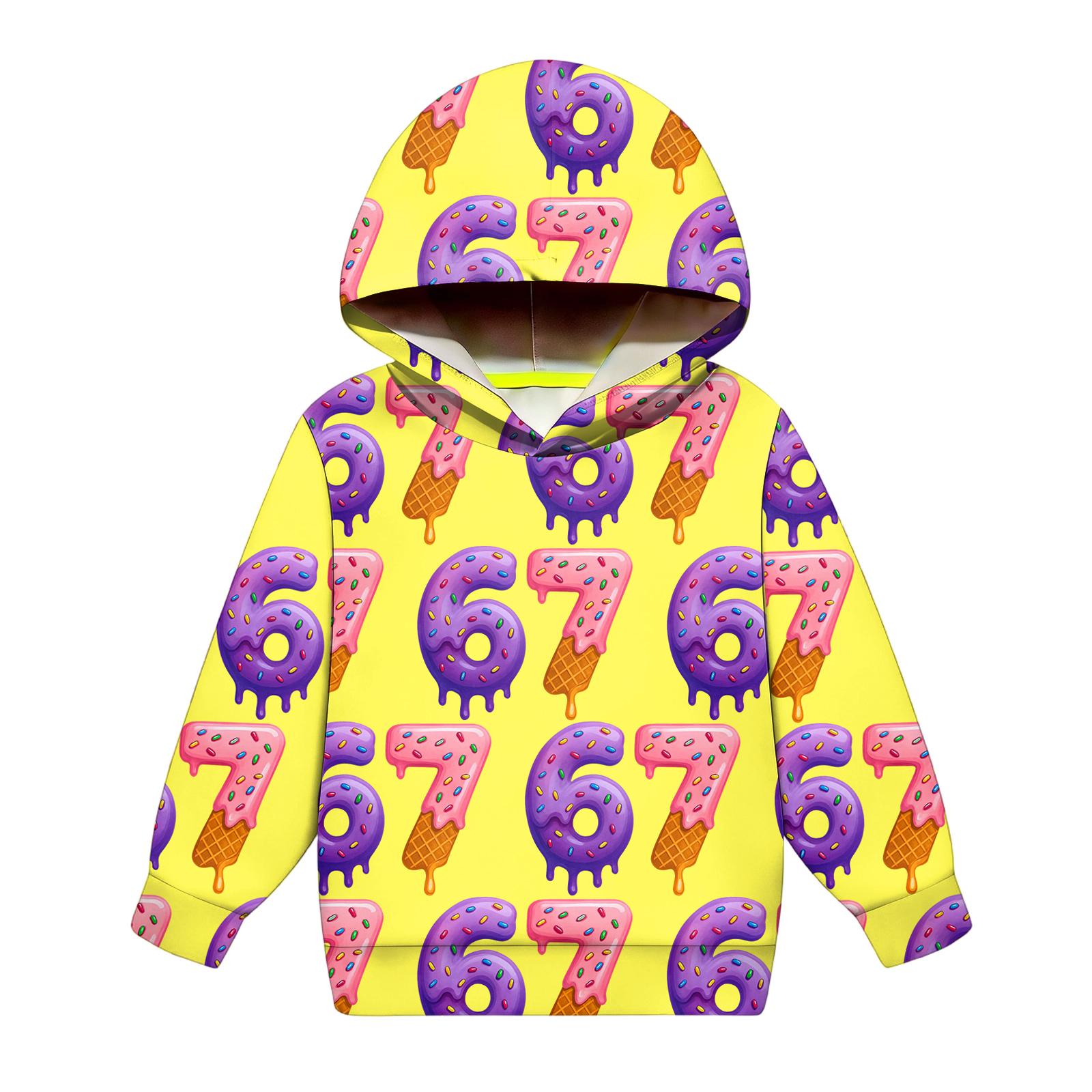 

Children s Fashionable Long Sleeved Printed Hooded Top Loose Fitting Sweatshirt Top 90 жовтий