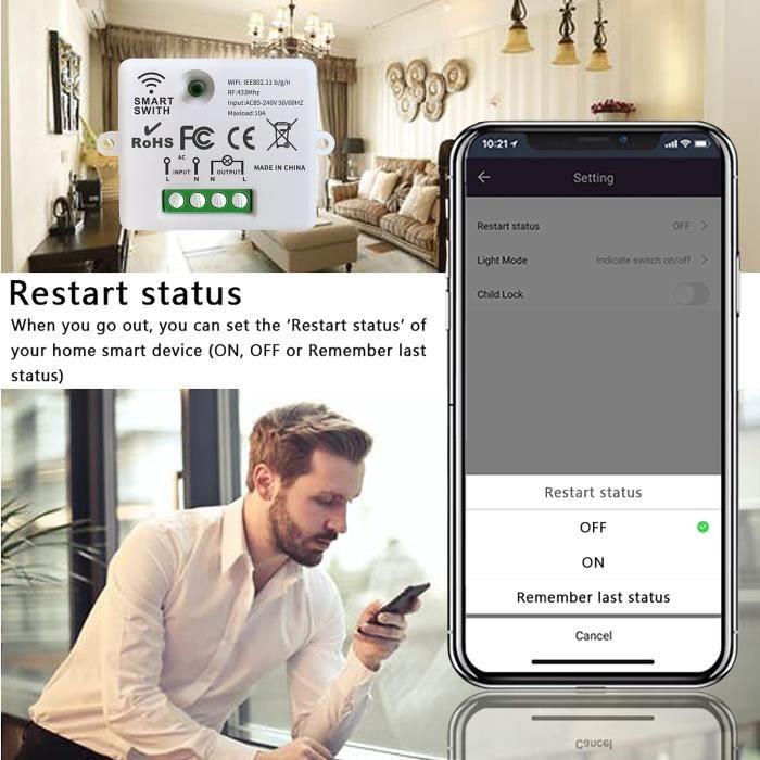 DieseRC Mini commutateur WiFi sans fil télécommande RF 2500W 10A 3 récepteurs avec 1 interrupteur mural