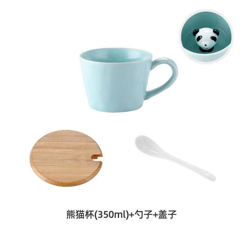 Cartoon Keramik Kaffeetasse Dreidimensionale Panda Dekoration Becher mit Deckel Löffel Exquisit Zuhause Frühstück Milchbecher Kinder Geschenk Neu