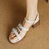 Sandals for Women's Summer Soft Sole Not Tired Feet Thin Strip with Thick Heel Roman Sandals Women French Retro Womens Shoes