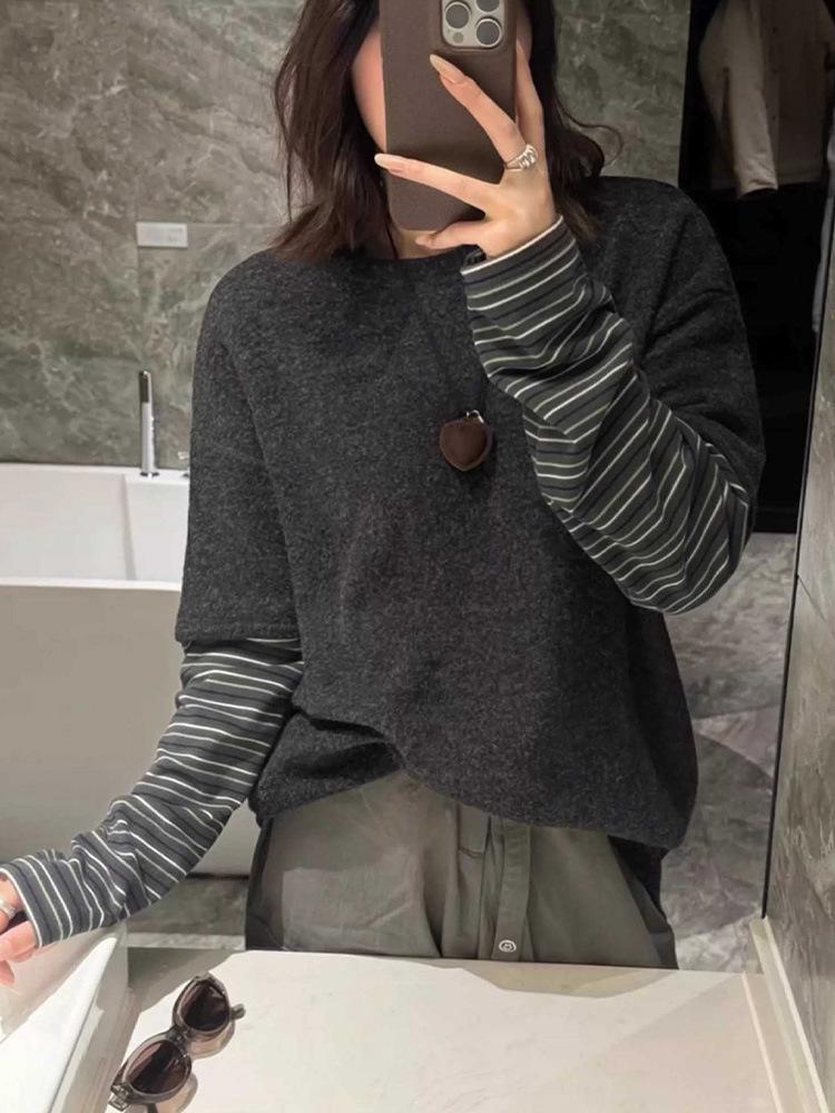 Women's Thermal Fleece Patchwork Long Sleeve Top for Autumn/Winter