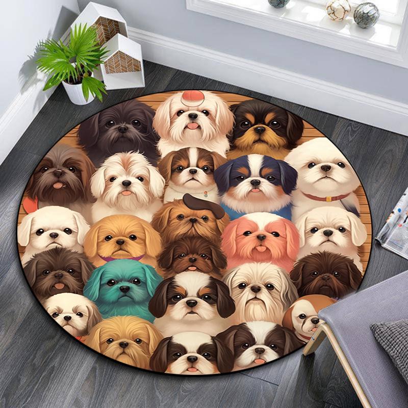 

Shih Tzu Dogs Round Area Rug,Carpet Rug for Living Room Bedroom Sofa Playroom Decor,Non-slip Floor Mat 80cmx80cm