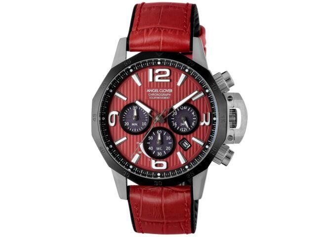 

Часы Angel Clover Time Craft Solar NTS45SRE-RE мужские с красным кожаным ремешком и датой, НОВЫЕ