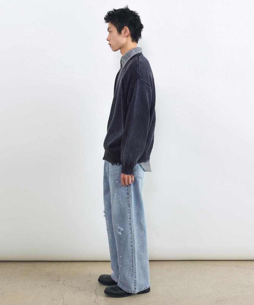 INSILENCE Stone Washed Pullover Washed Navy