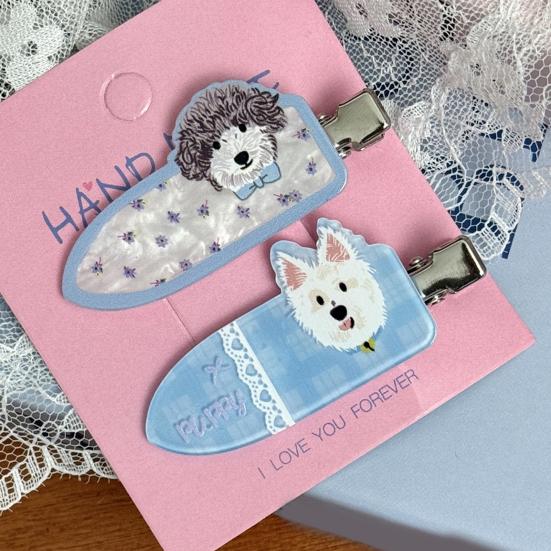 

1 Pair Cartoon Dog Acrylic Hair Clips Non-Slip Bangs Side Hair Clamp Puppy Decorative Hairpin Women Girls Hair Accessories синий