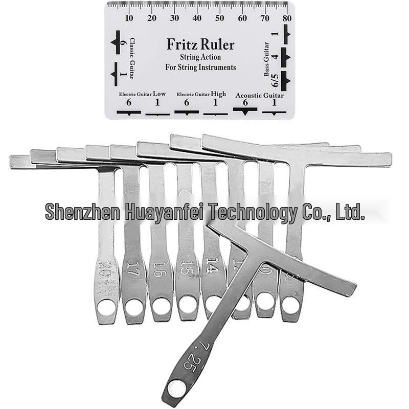 Guitar Repair Tool Set: String Height Ruler, T-Shaped Radius Gauge, and File