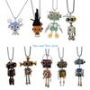 HX6F Wooden Robot Pendant Necklace Stylish Collarbone Chain DIY Block Neckchain Jewelry Eye Catching Accessories