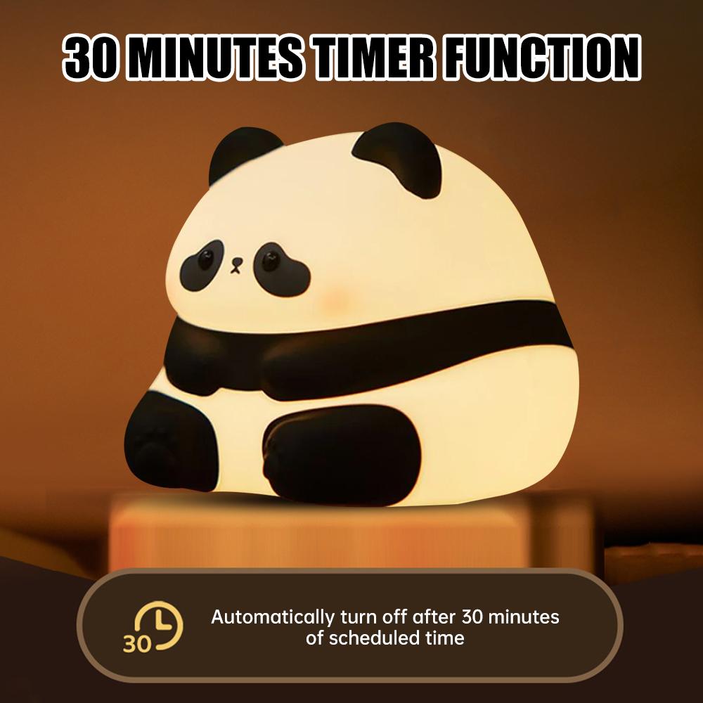 LED Night Light Cute Panda Cartoon Animals Silicone Lamp USB Rechargeable Timing Sleeping Lamp Bedroom Decoration for Children