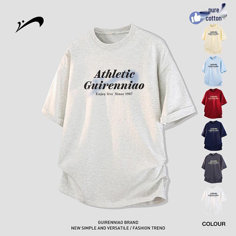 Guirenniao Men s Retro Loose Fit Cotton Short Sleeve T-Shirt L