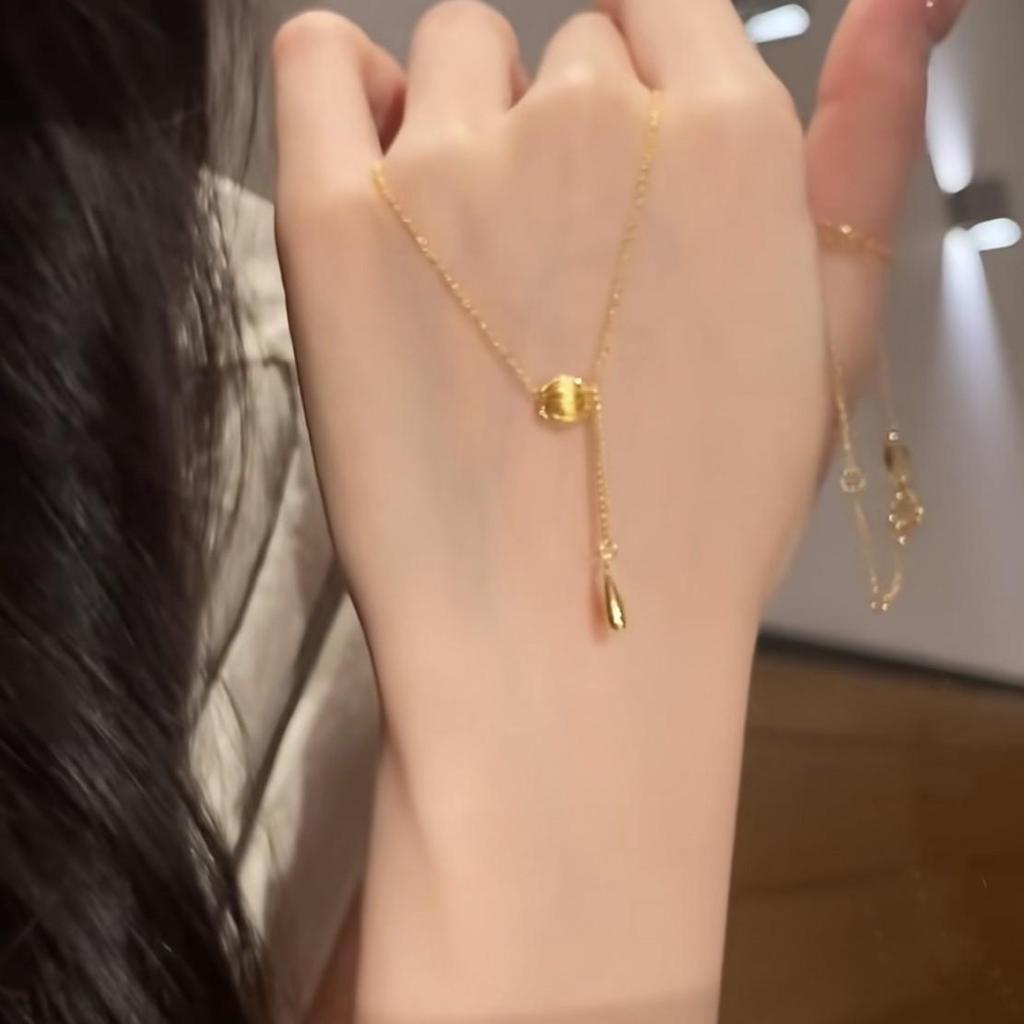 S925 Sterling Silver Teardrop Necklace - Chinese Style, Retro, Minimalist, Luxury Brushed Tassel Clavicle Chain for Women.