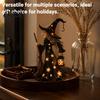 Halloween Party Props Witch Lamp, Light Up Figurine with Broom And Lantern, Gothic Resin Table Decor Spooky Night for Tabletop Indoor Home Mysterious