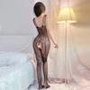 Ladies Lace Fishnet Stocking Sexy Hollow Catsuit Open Crotch Stockings Lingerie Bodysuit
