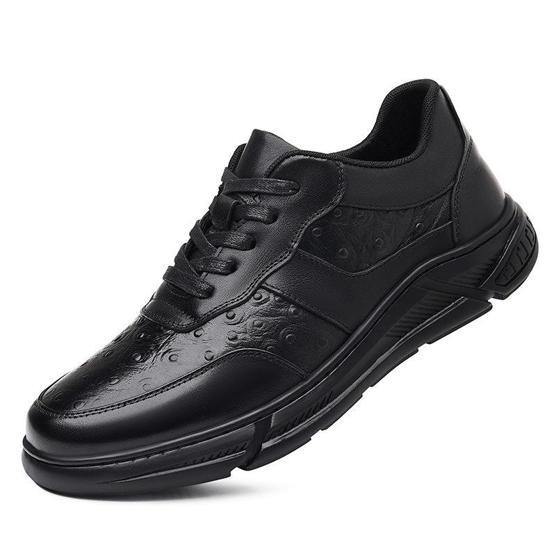 Spring New Men's Shoes First Layer Cowhide Light Sports and Leisure Shoes Ostrich Pattern Versatile Men's Leather Shoes Genuine Leather