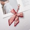 Silk Scarf Keychain with Horseshoe Buckle and Ribbon Bow for Bags and Cars