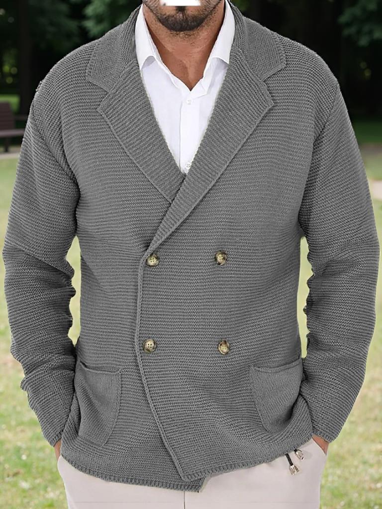 Men's Outdoor Casual Loose-fitting Plain Knit Jacket With A Green Collar And Double-breasted Buttons