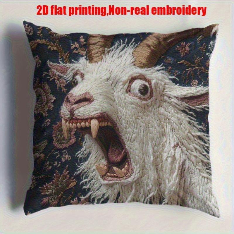 Vintage Goat Design 2D Flat Print Short Plush Pillowcase 18*18 Inches - Classic Retro Home and Office Decor, Zipper Closure, Decorative Pillow