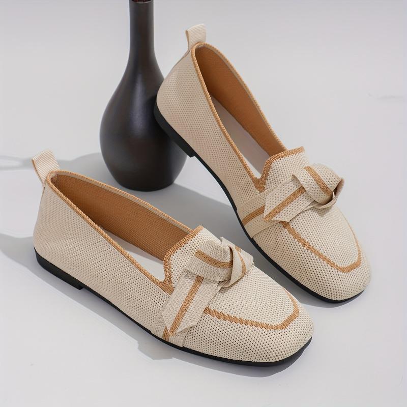 Women's Knot Design Flat Shoes, Casual Square Toe Slip On Shoes, Lightweight & Comfortable Shoes