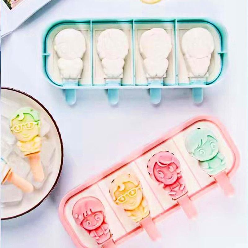 Cartoon Space Rocket Astronaut Ice Cream Silicone Mold With Lid Family Popsicle Ice Cube Tray Mold Cheese Kitchen Accessories