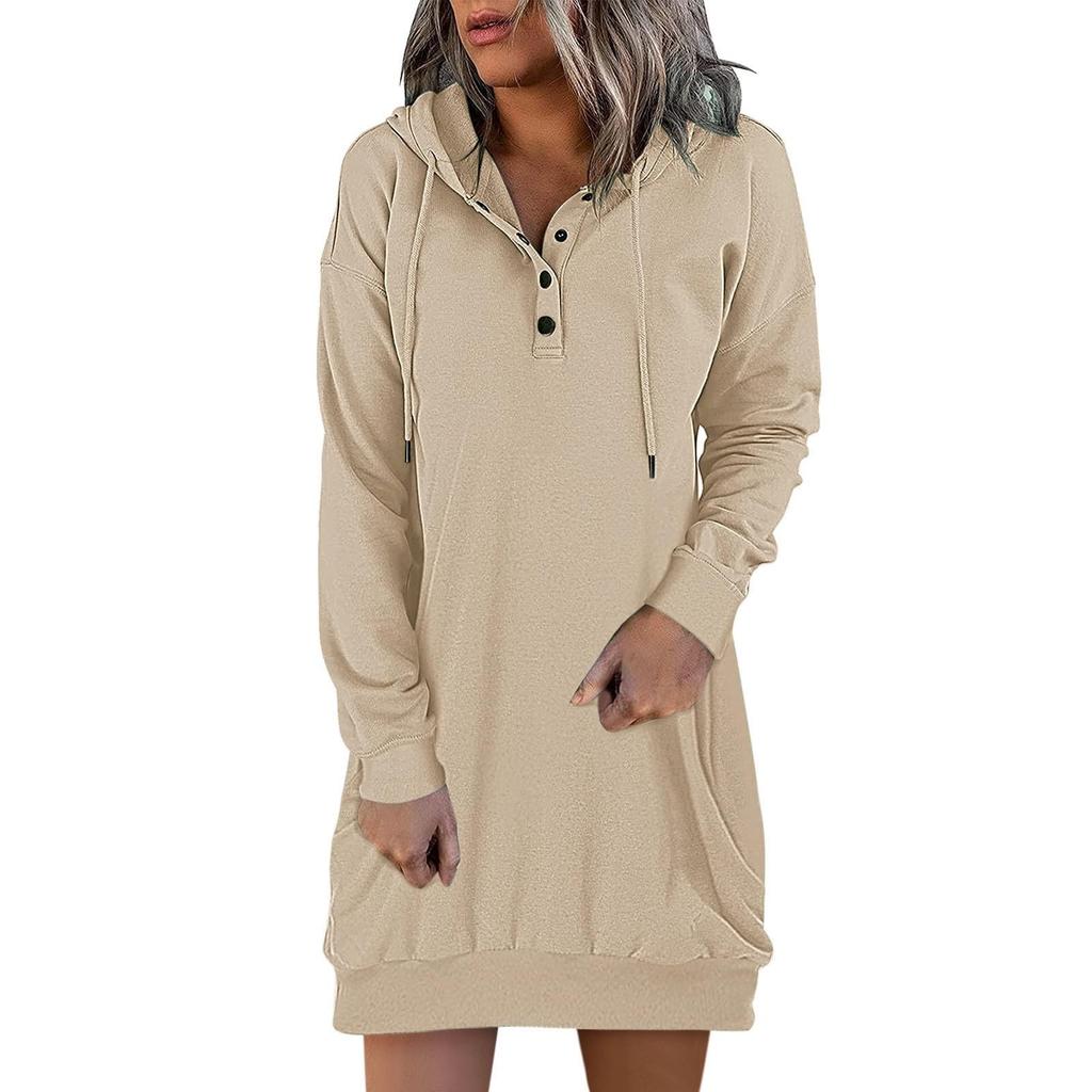 Women's Casual Fashion Drawstring Long Sleeve Lightweight Button Collar Sweatshirt