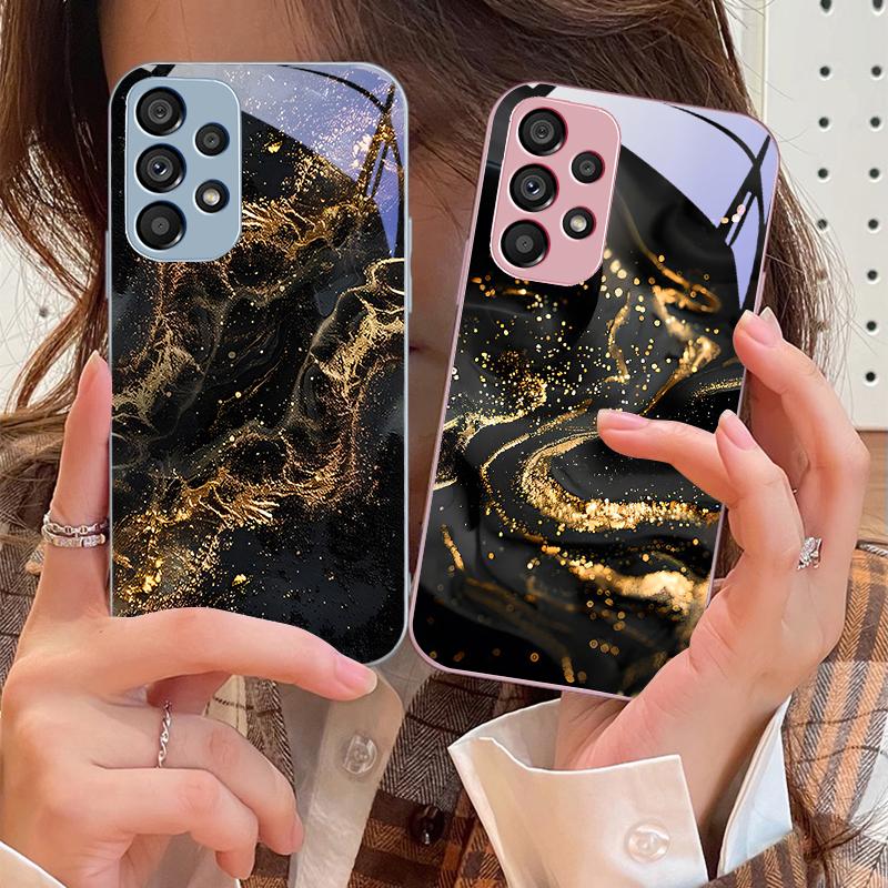 Dark Gilded Black For Samsung Galaxy S10 4G S20 11E 30 S21 21Fe 22 S24 Pro S23 Ultra 5G S8 S9 Tempered Glass Phone Case