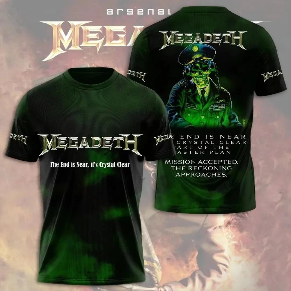 Nové 2026 Rocková Kapela Megadeth 3D Tištěné Pánské a Dámské Tričko Módní Krátký Rukáv Punk Hip Hop Street Harajuku Top