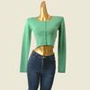 Domestic Counter Brand UJIA American Color Matching High Waist Small Cardigan Preppy Style Slimming Long Sleeves Sexy Knitting Tops