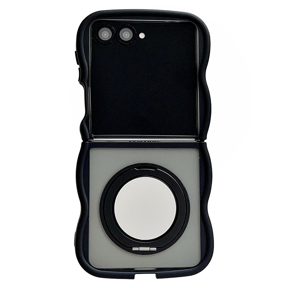 For Samsung Galaxy Z Flip7 5G Magnetic Case Mirror Rotating Kickstand Wave Edge TPU+PC Phone Cover