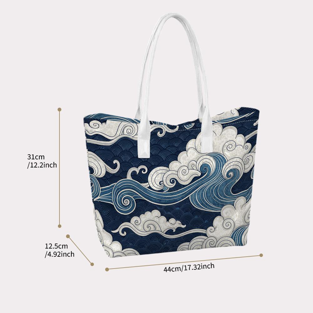 Japanese Wave Print Tote Bag Fashion Casual Large Capacity Shoulder Handbag for Daily Use