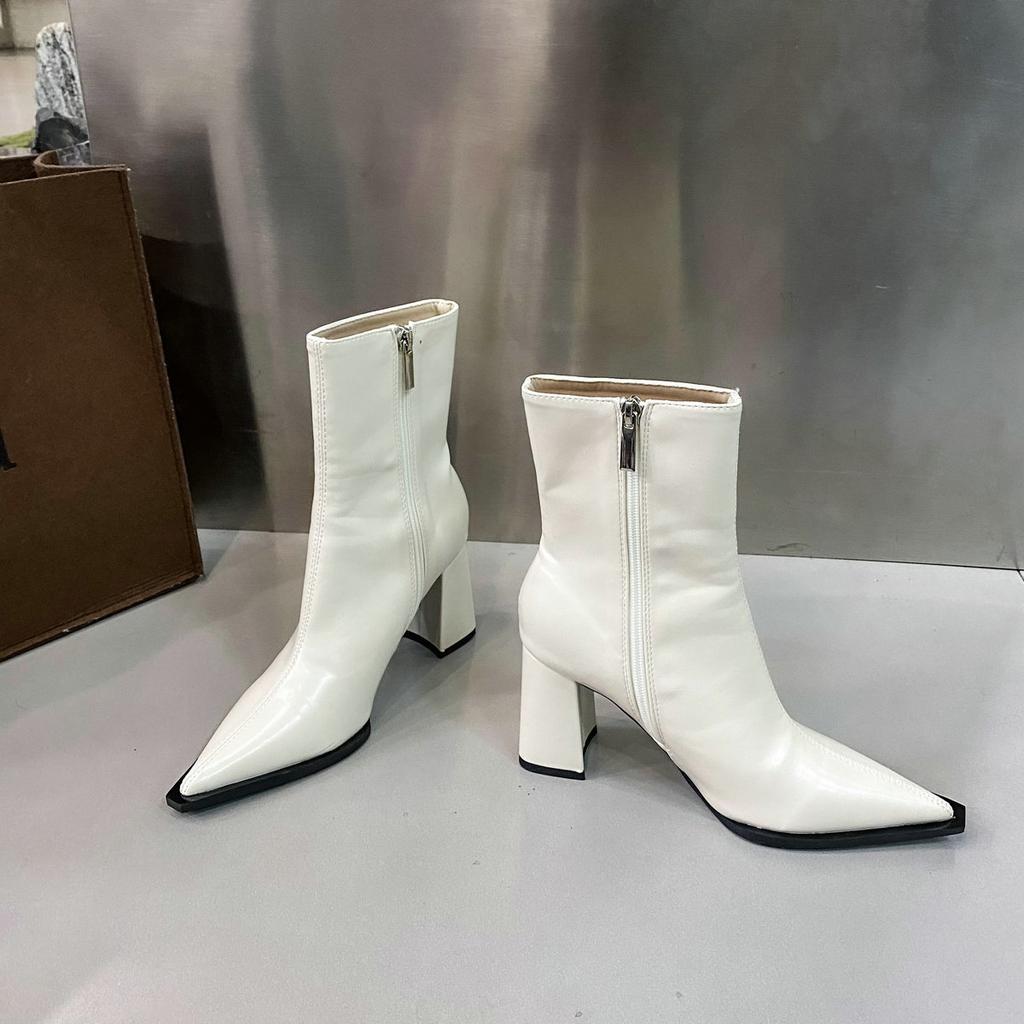 Pointed Boots Femininity Black Fashion Naked Boots Skinny Versatile Coarse Heel French Elastic Skinny Boots