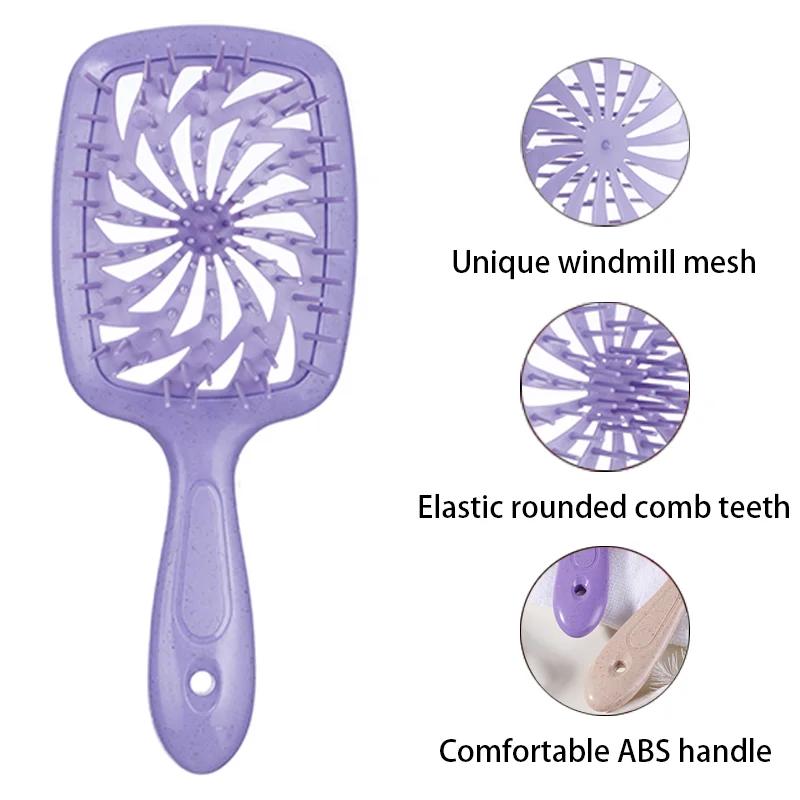 1pcs Air Cushion Hair Brush Wheat Straw Tangled Scalp Massage Comb Hollow Out Winmill Anti-static Hairbrush Salon Styling Tool