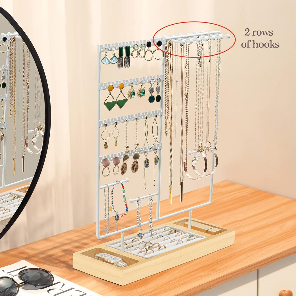 ProCase Accessory Stand Jewelry Stand with 72 Hooks Earring Holder Necklace Storage Display Storage Ring Necklace Earrings White