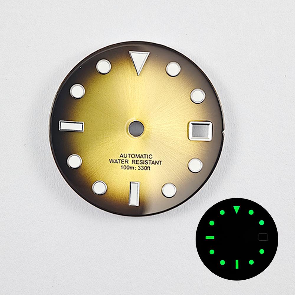 NH35 29mm No Logo Sterile Watch Dial Fit NH35A NH36 Movement High Quality Green Luminous Silver Nail Gradient Watch Face parts