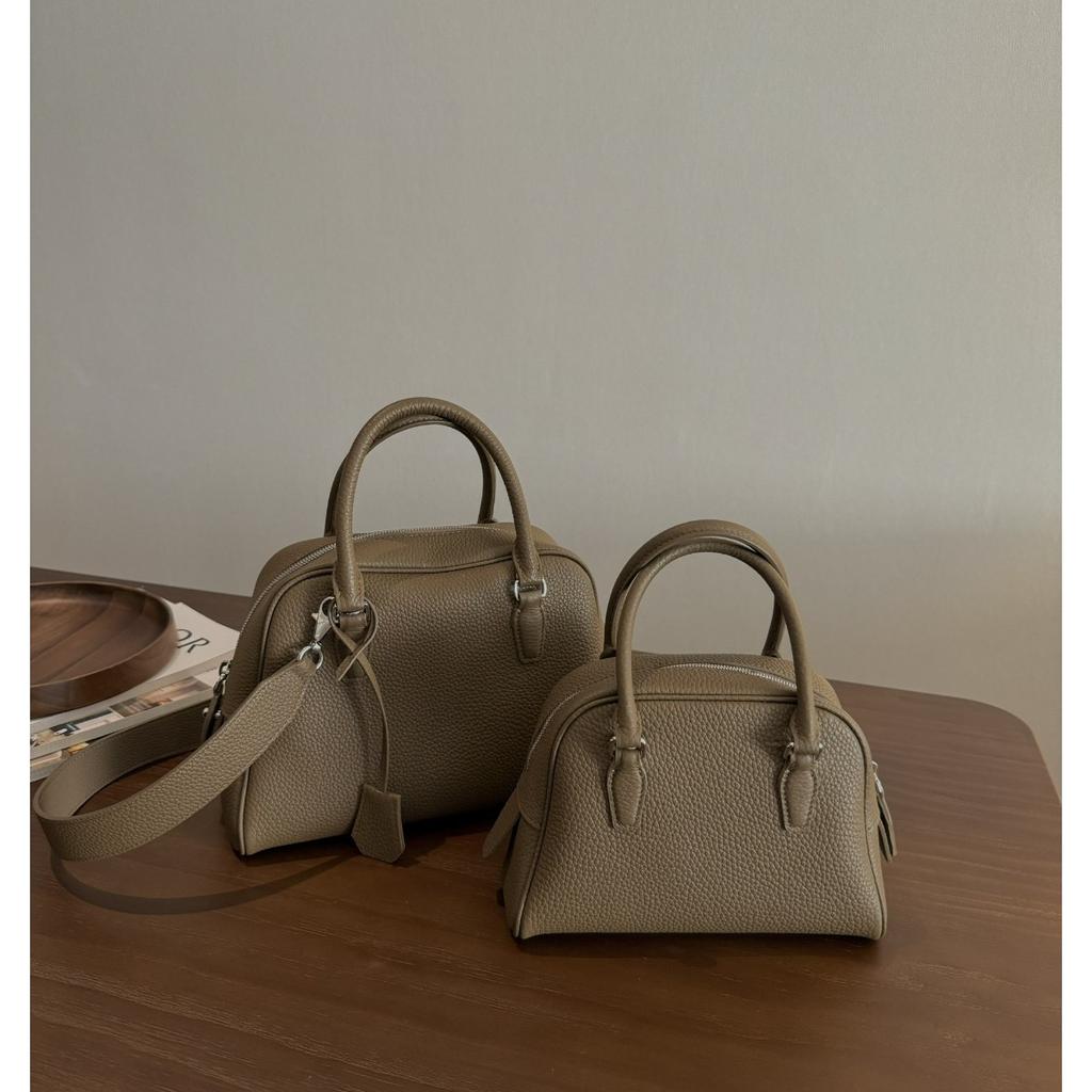 2025 New First-layer Cowhide Bowling High-quality Handbag Retro Boston Crossbody Shoulder Bag Women's Wholesale