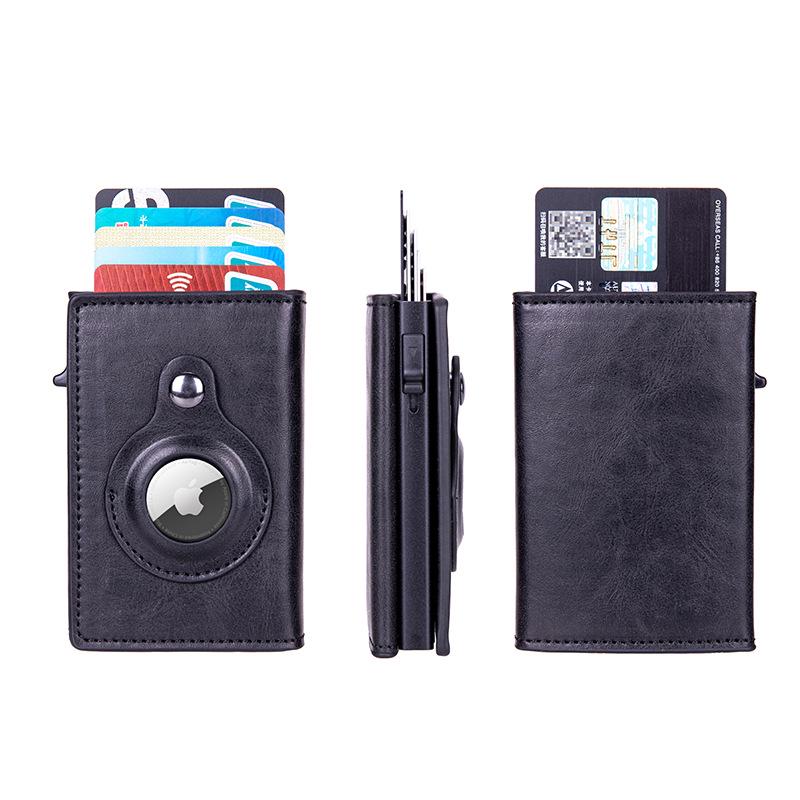 RFID Apple AirTag Tracker Protective Case with Crazy Horse Card Holder and Carbon Fiber Finish