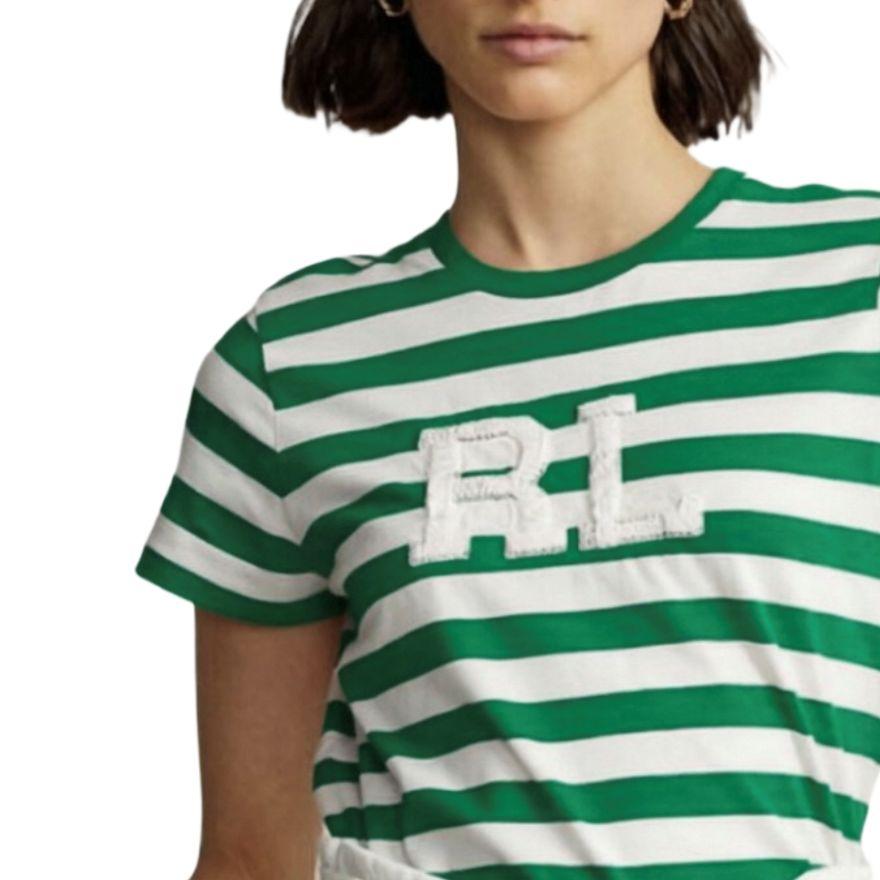 Polo Ralph Lauren Logo Striped Crew Neck Cotton Short Sleeve T-Shirt Women Tops 211906406-004