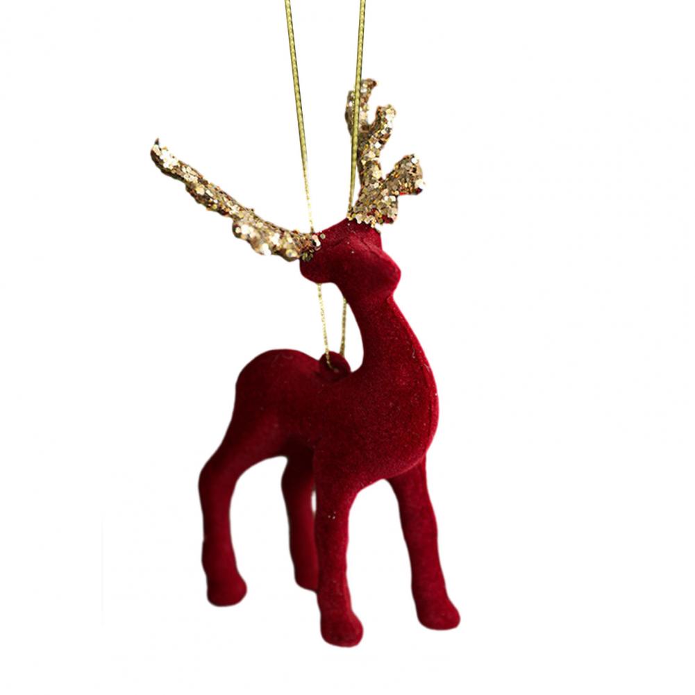 Christmas Ornaments Red Flocking Bell Wreath Snowfall Elk Pendant Snowy Winter Decor for Tree Hanging