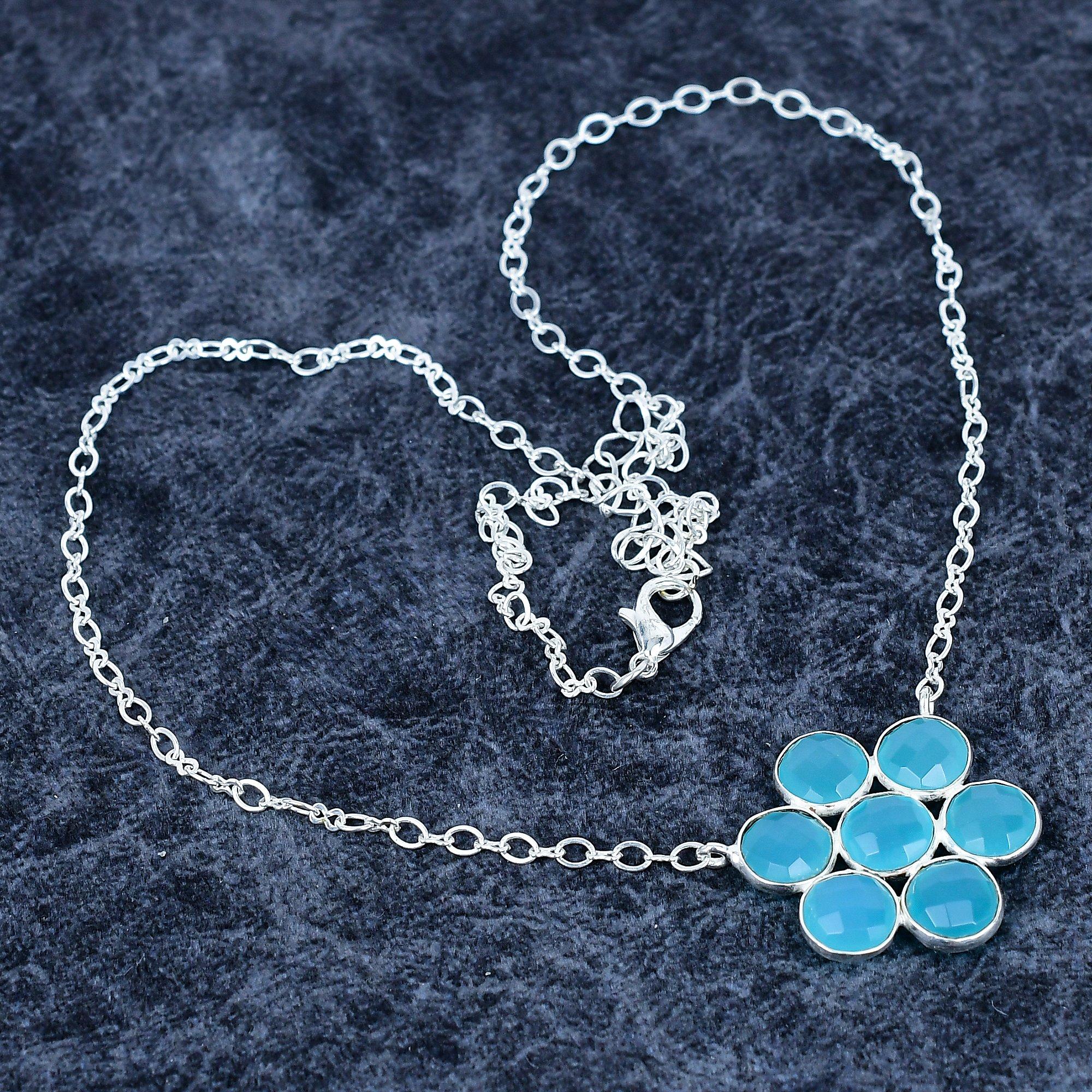 

Blue Chalcedony Gemstone Handmade 925 Sterling Silver Jewelry Necklace 22 M-3192