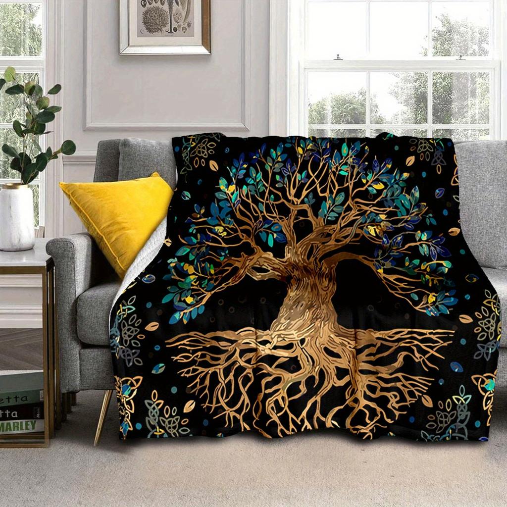 1pc Beautiful Life Tree Printed Blanket,Soft And Comfortable Blanket, Travel Sofa Bed, Office Home Decor, Birthday Gift Blanket, Boys, Girls